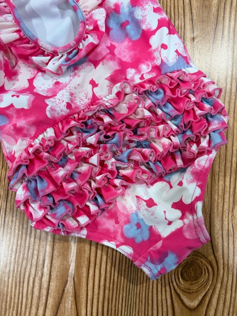 7/$20 Joe Fresh Girls Pink Floral One-Piece Swimsuit with Ruffles 6-12 Months - Picture 3 of 6